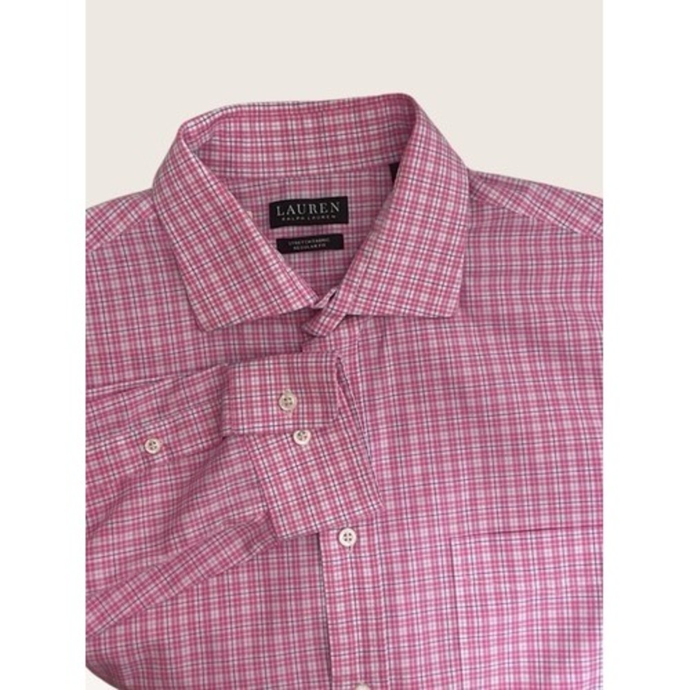 Lauren Ralph Lauren Stretch Regular Fit Pink Shirt Men L 16.5 34/35 Indonesia
